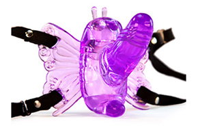 Remote control butterfly strap-on vibrator